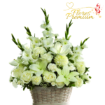 CANASTA DE ROSAS, LILIUM, FLORES DE TEMPORADA Y FOLLAJE