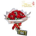 RAMO BOUQUET DE 25 ROSAS + FERREROS DE 150G