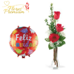 FLORERO DE 3 ROSAS + GLOBO NAVIDEÑO