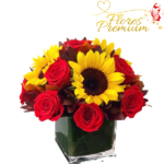 CUBO DE ROSAS Y GIRASOLES