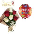 RAMO DE 6 ROSAS  + GLOBO NAVIDEÑO
