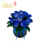 BOX 12 ROSAS AZULES Y FOLLAJE