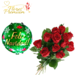 RAMO DE 11 ROSAS  + GLOBO NAVIDEÑO
