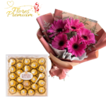 RAMO 5 GERBERAS Y CAJA DE BOMBONES FERREROS ROCHER 300G