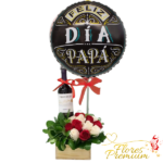 ARREGLO DE ROSAS, VINO Y GLOBO METALIZADO