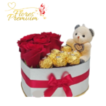 CAJA CORAZON DE 6 ROSAS, 8 BOMBONES Y PELUCHITO 10CM