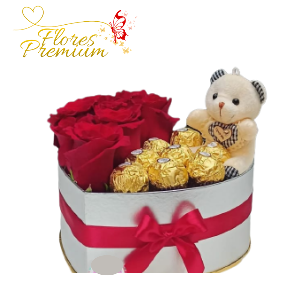 51.png CAJA CORAZON DE 6 ROSAS, 8 BOMBONES Y PELUCHITO 10CM - Imagen 1