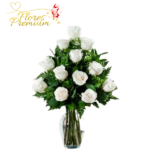 FLORERO DE 12 ROSA Y FOLLAJE