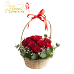 CANASTA DE 10 ROSAS IMPORTADAS Y FOLLAJE