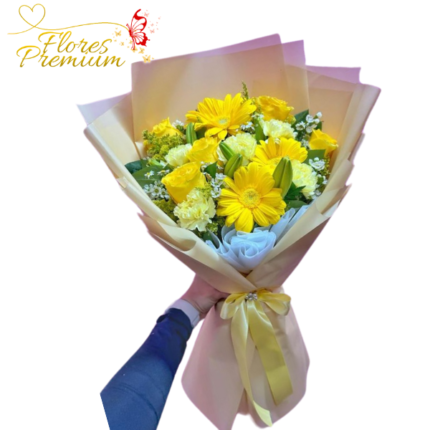 LINDO RAMO TROPICAL 5 ROSAS 5 GERBERAS 5 LILIUM