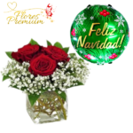 CUBO DE 3 ROSAS + GLOBO NAVIDEÑO