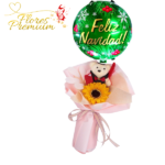 RAMO DE 1 GIRASOL +PELUCHE LLAVERO Y GLOBO NAVIDEÑO