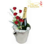 ARREGLO EN HIELERA, ROSAS Y ESPUMANTE