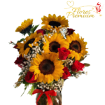 FLORERO CON GIRASOLES Y ROSAS E ILUMINACION