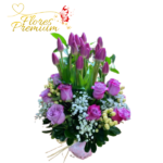 ARREGLO EN BASE DE 10 ROSAS Y 15 TULIPANES