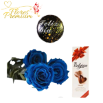 RAMO 3 ROSAS AZULES, BOMBONES DEL SUR Y GLOBO