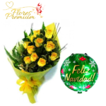 RAMO DE 10 ROSAS + GLOBO NAVIDEÑO
