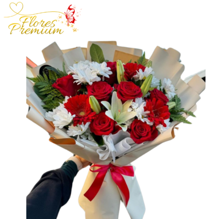 LINDO RAMO TROPICAL 7 ROSAS 3 GERBERAS 5 LILIUM