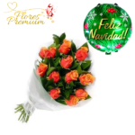 A GRANEL DE 12 ROSAS + GLOBO NAVIDEÑO