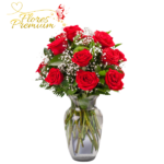 FLORERO DE 8 ROSAS IMPORTADAS, ILUMINACION Y FOLLAJE