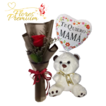 RAMO DE 1 ROSA, PELUCHE DE 20CM Y GLOBITO