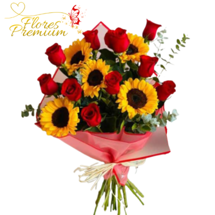 RAMO DE 10 ROSAS Y 5 GIRASOLES