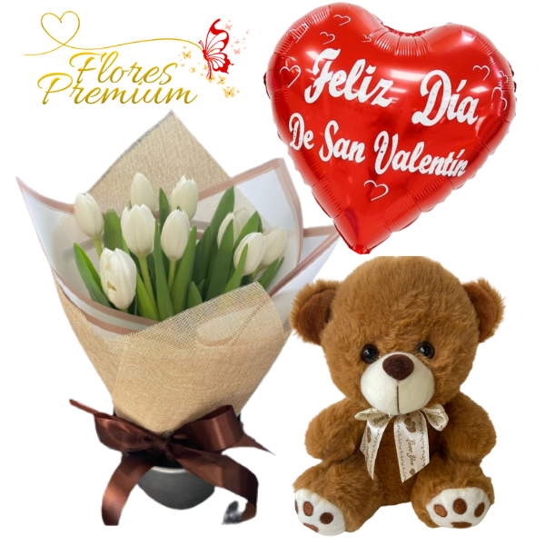 62-2.png RAMO DE 10 TULIPANES, PELUCHE 20CM Y GLOBO - Imagen 1