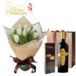 RAMO DE 10 TULIPANES, VINO Y BOMBONES