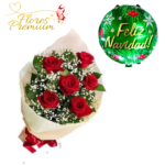 RAMO DE 6 ROSAS Y GYPSUM + GLOBO NAVIDEÑO