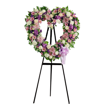 CORONA  CON FORMA DE CORAZON MIX FLORAL Y ATRIL