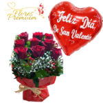 ARREGLO DE 9 ROSAS IMPORTADAS, FOLLAJE Y GLOBO