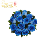 RAMO BOUQUET 12 ROSAS AZULES Y FOLLAJE