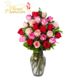 FLORERO DE 24 ROSAS IMPORTADAS, ILUMINACION Y FOLLAJE