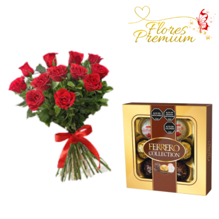 RAMO DE 12 ROSAS ESPARCIDO + FERRERO ROCHER