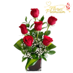 ARREGLO DE 6 ROSAS, FOLLAJE E ILUMINACION