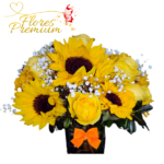 CUBO DE GIRASOLES Y ROSAS