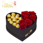 CAJA CORAZON DE 7 ROSAS Y 12 BOMBONES FERREROS ROCHER
