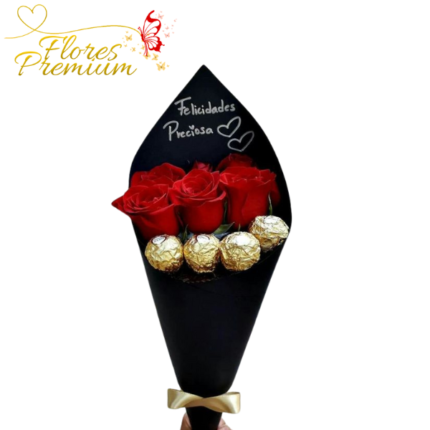 RAMO DE 6 ROSAS 4 BOMBONES PERSONALIZADO