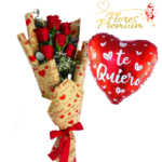 RAMO EXTENDIDO DE 6 ROSAS Y GLOBO METALIZADO