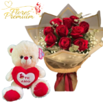 RAMO DE 10 ROSAS Y PELUCHE 30 CM