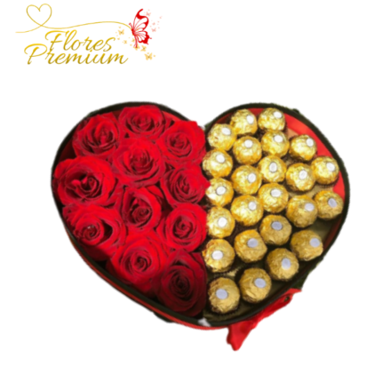 CAJA CORAZON DE ROSAS Y BOMBONES
