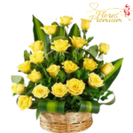 CANASTA DE 20 ROSAS IMPORTADAS Y FOLLAJE