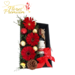 CAJA DE GERBERAS BOMBONES Y VINO DE 750CM