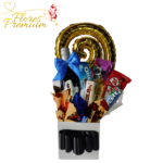 CAJA CUADRADA CON VINO DE 375ML, 6 BARRAS DE CHOCOLATE Y GLOBO