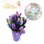 ARREGLO EN BASE DE 10 TULIPANES Y GLOBO