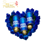 CAJA CORAZON DE ROSAS, CERVEZAS Y BOMBONES