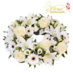 CORONA FUNEBRE DE ROSAS, LILIUM Y GERBERAS