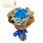 RAMO 6 ROSAS AZULES Y FOLLAJE