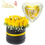 BOX DE 18 ROSAS Y 3 FERREROS ROCHER Y GLOBO