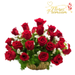 CANASTA DE 30 ROSAS IMPORTADAS Y FOLLAJE